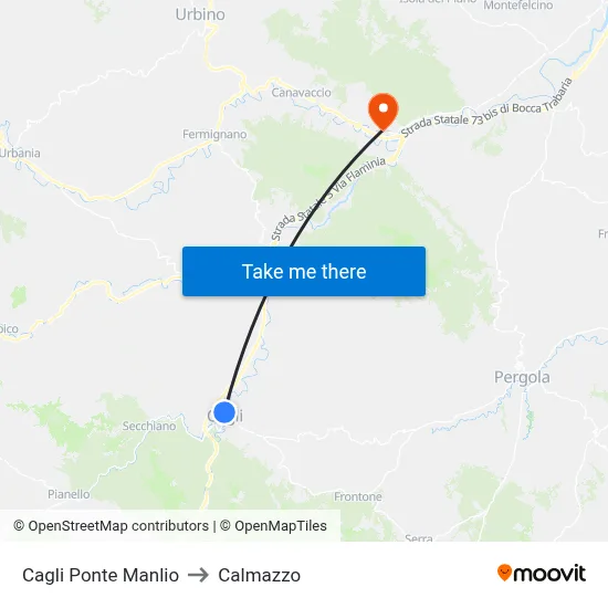Cagli Manlio Bridge to Calmazzo map