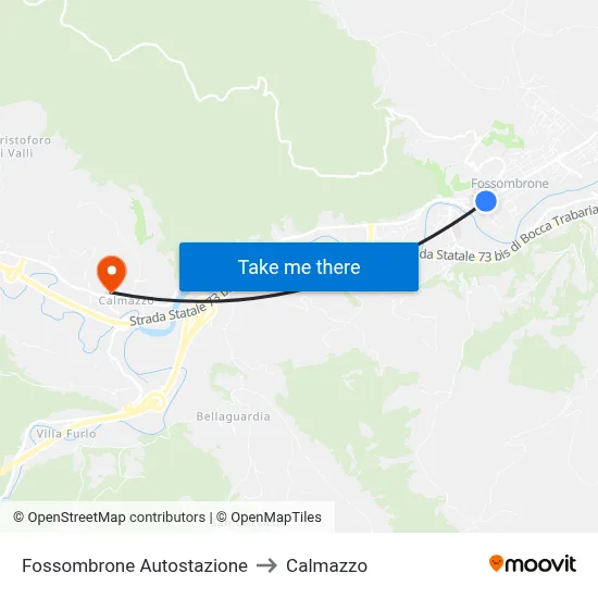 Fossombrone Bus Station to Calmazzo map