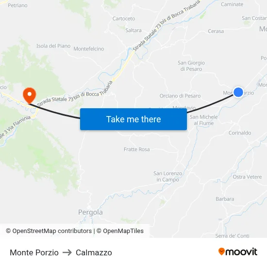 Monte Porzio to Calmazzo map
