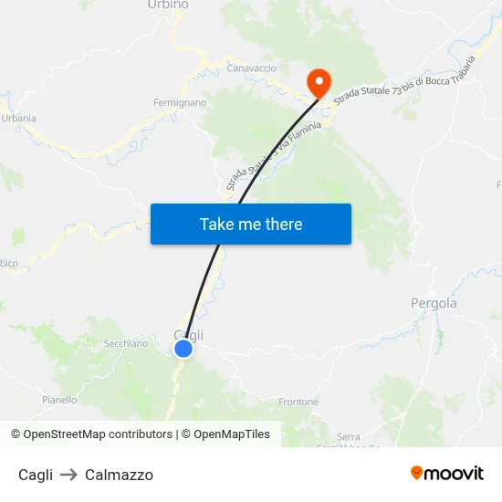 Cagli to Calmazzo map