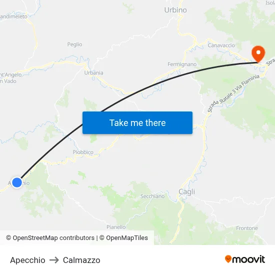 Apecchio to Calmazzo map
