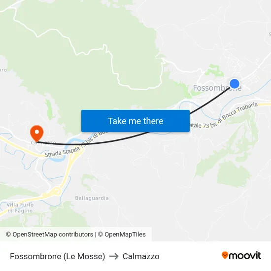 Fossombrone (Le Mosse) to Calmazzo map