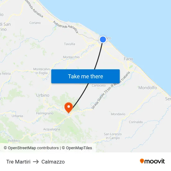 Tre Martiri to Calmazzo map