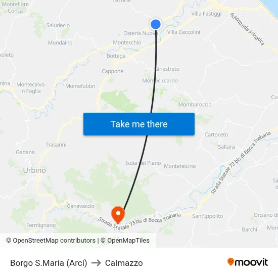 Borgo Santa Maria (Arci) to Calmazzo map