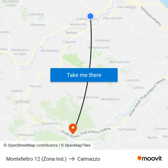 Montefeltro 12 (Industrial Zone) to Calmazzo map