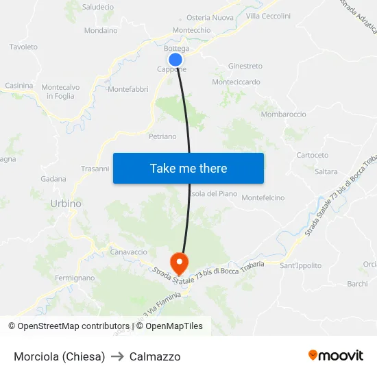 Morciola (Church) to Calmazzo map