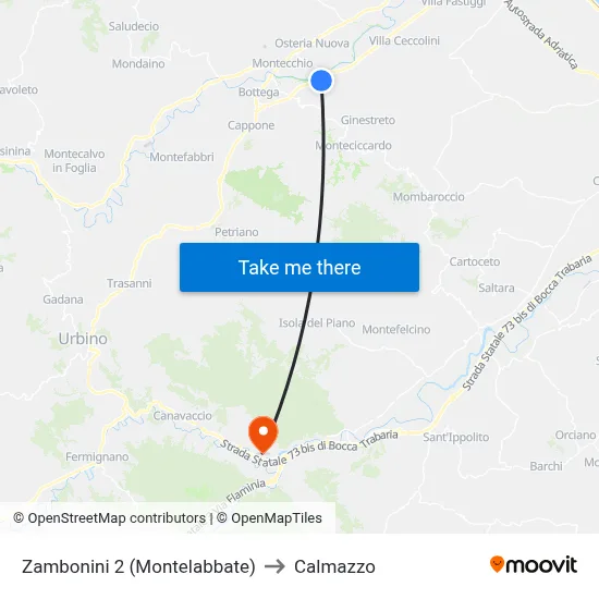 Zambonini 2 (Montelabbate) to Calmazzo map