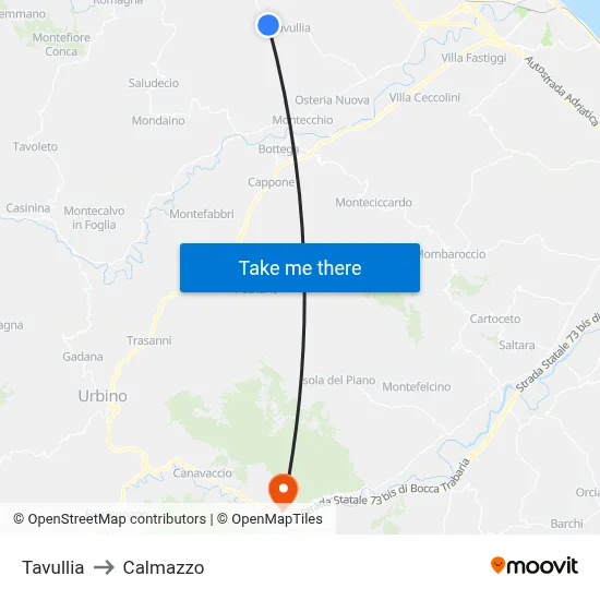 Tavullia to Calmazzo map