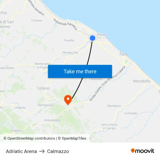 Adriatic Arena to Calmazzo map