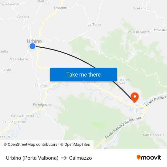 Urbino (Porta Valbona) to Calmazzo map
