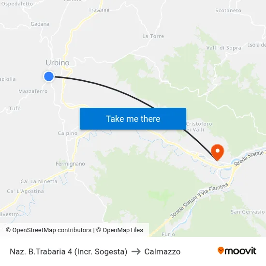 National Road B.Trabaria 4 (Sogesta Junction) to Calmazzo map