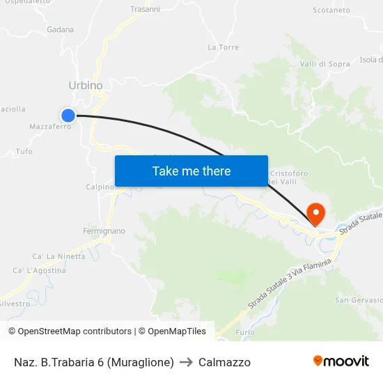 National Road B.Trabaria 6 (Muraglione) to Calmazzo map