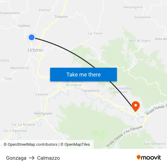 Gonzaga to Calmazzo map
