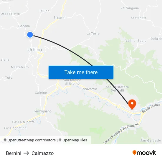 Bernini to Calmazzo map