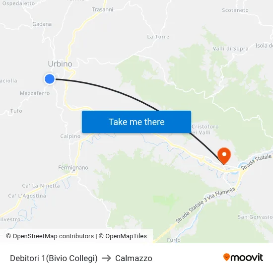 Debitori 1 (College Junction) to Calmazzo map