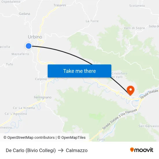 De Carlo (College Junction) to Calmazzo map