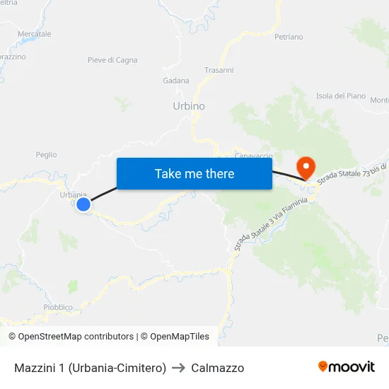 Mazzini 1 (Urbania-Cemetery) to Calmazzo map