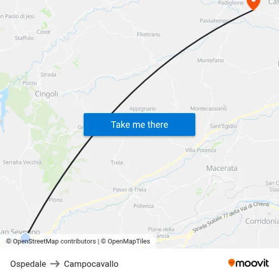 Hospital to Campocavallo map