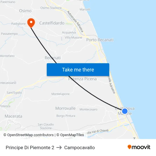 Prince of Piedmont 2 to Campocavallo map