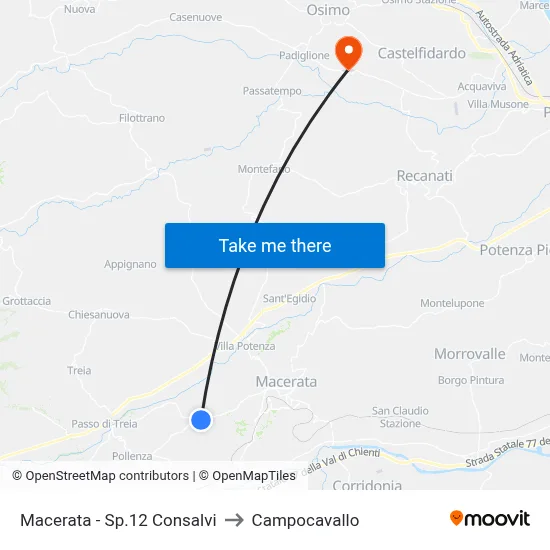Macerata - Sp.12 Consalvi to Campocavallo map