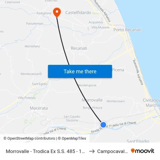 Morrovalle - Trodica Ex S.S. 485 - 180 to Campocavallo map