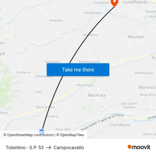 Tolentino - Provincial Road 53 to Campocavallo map