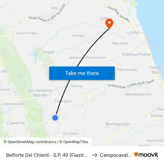 Belforte Del Chienti - SP 49 (Fiastron) to Campocavallo map