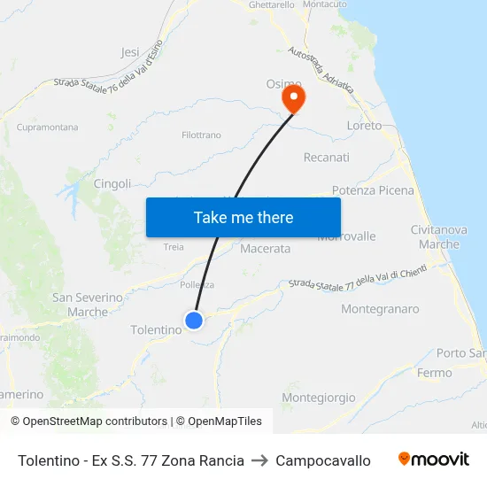 Tolentino - Former State Road 77 Rancia Area to Campocavallo map