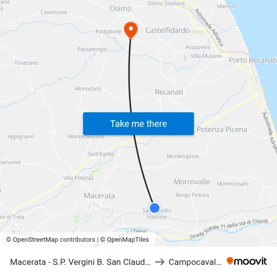 Macerata - S.P. Vergini San Claudio District to Campocavallo map