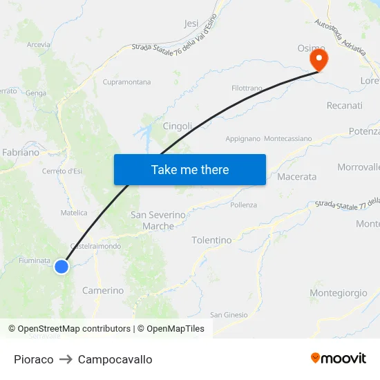 Pioraco to Campocavallo map