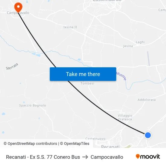 Recanati - Former SS 77 Conero Bus to Campocavallo map