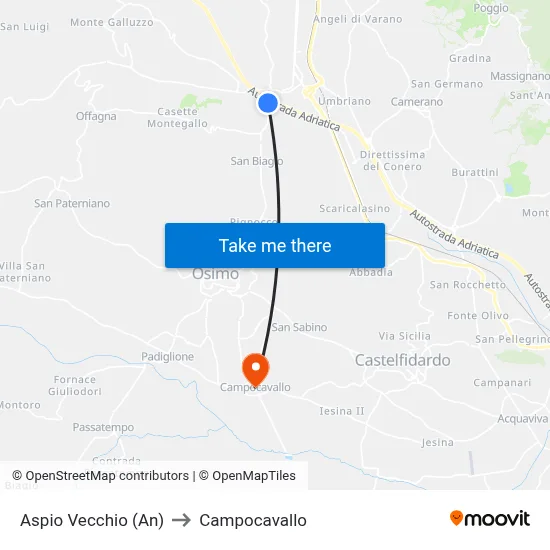 Aspio Vecchio (An) to Campocavallo map