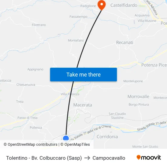 Tolentino - Colbuccaro Junction (Sasp) to Campocavallo map