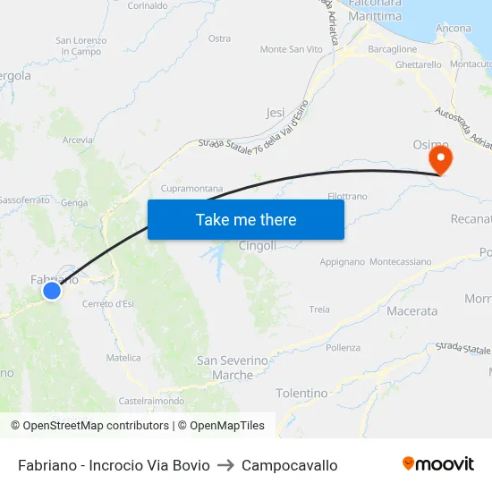 Fabriano - Bovio Street Intersection to Campocavallo map