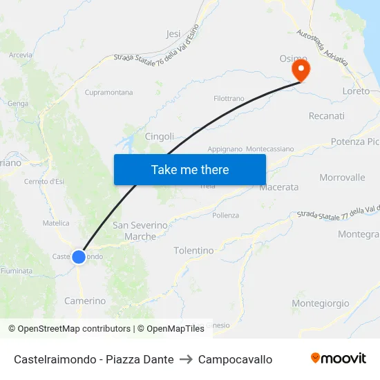 Castelraimondo - Piazza Dante to Campocavallo map