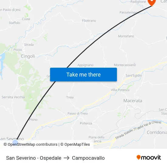 San Severino - Hospital to Campocavallo map