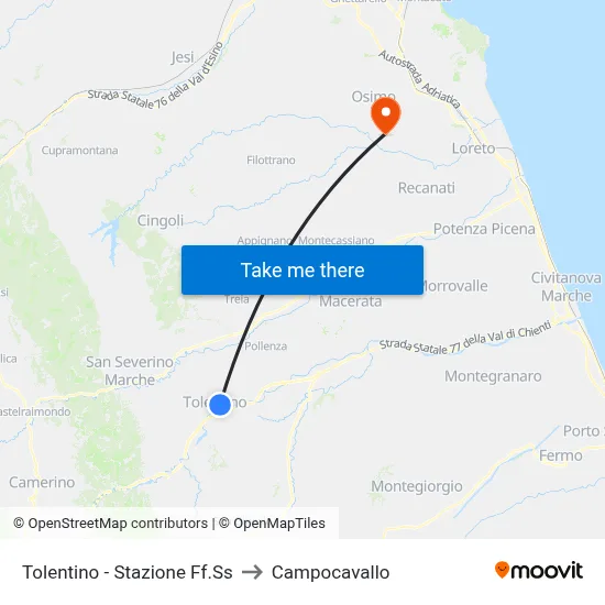 Tolentino - Railway Station to Campocavallo map