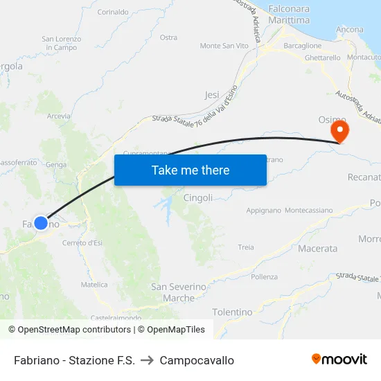 Fabriano  - Stazione F.S. to Campocavallo map