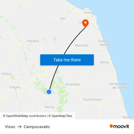 Visso to Campocavallo map