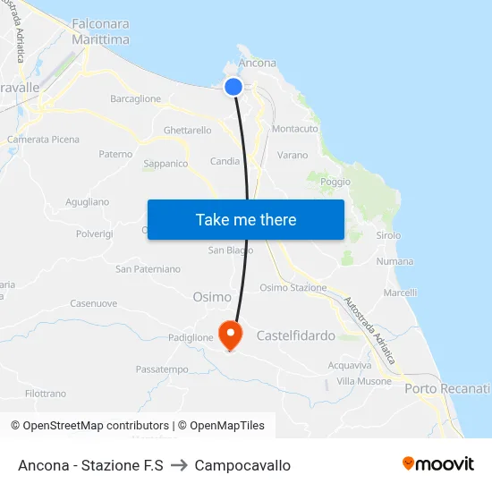 Ancona - Stazione F.S to Campocavallo map