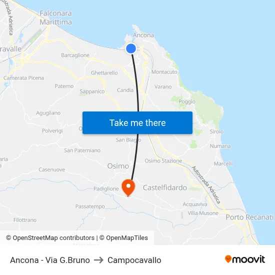 Ancona - G.Bruno Street to Campocavallo map