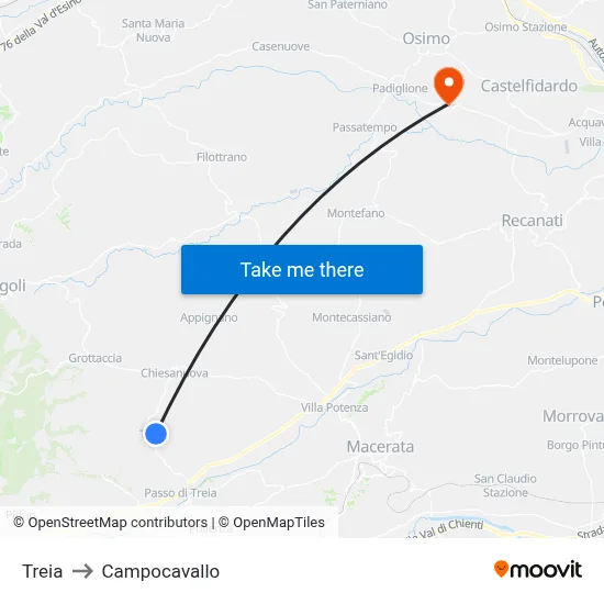 Treia to Campocavallo map