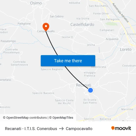 Recanati - I.T.I.S. Conerobus to Campocavallo map