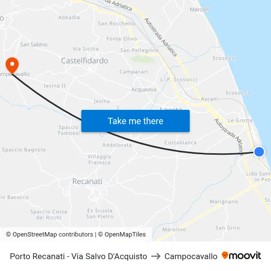 Porto Recanati - Via Salvo D'Acquisto to Campocavallo map