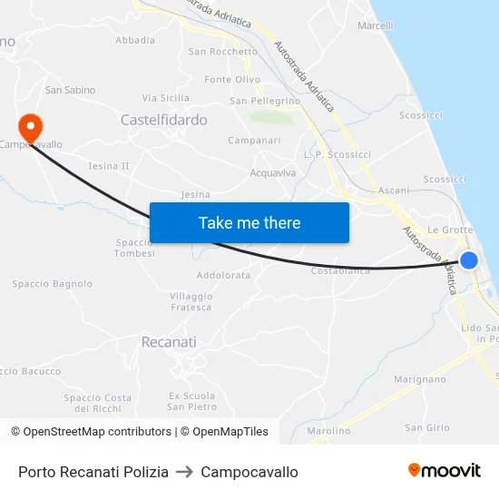 Porto Recanati Police to Campocavallo map