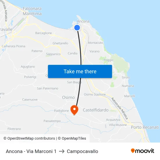 Ancona - Marconi Street 1 to Campocavallo map