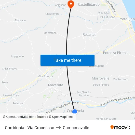 Corridonia - Cross Street to Campocavallo map