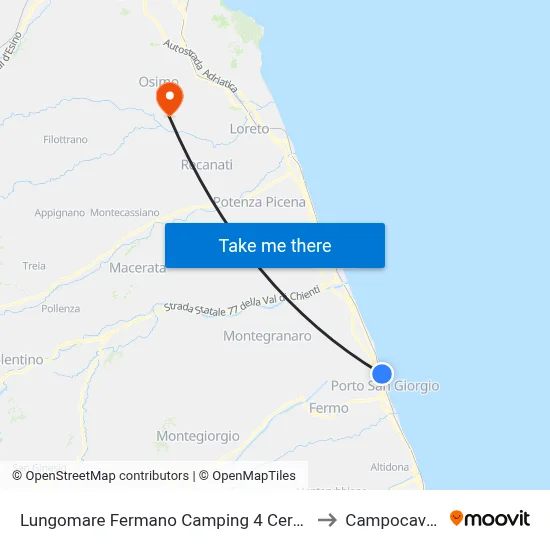 Fermano Waterfront Camping 4 Cerchi Direction to Campocavallo map