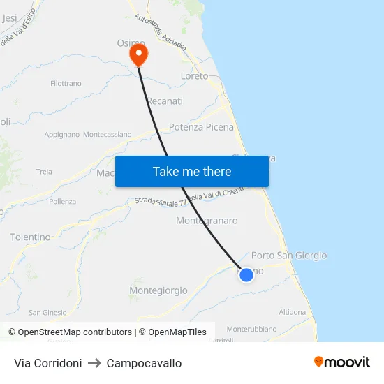 Via Corridoni to Campocavallo map