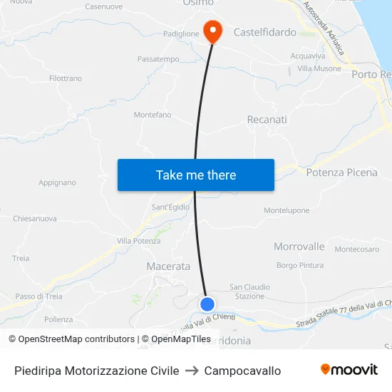 Piediripa Civil Motor Vehicle Office to Campocavallo map
